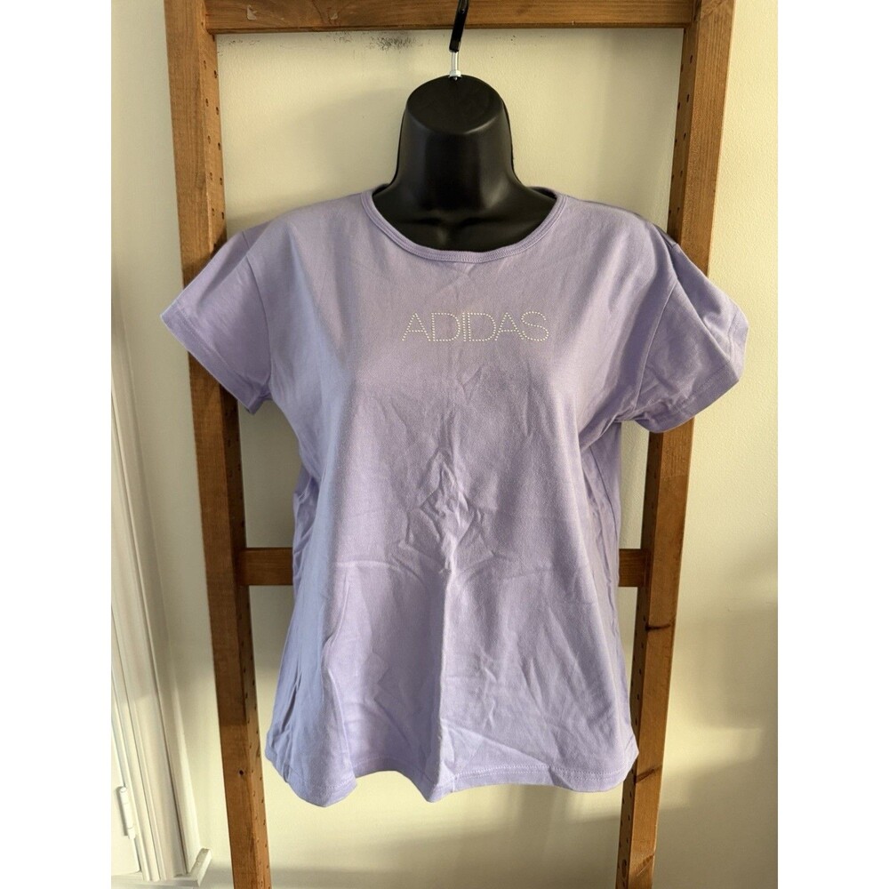 Vintage 2005 Adidas Womens XL Purple Rhinestone Logo T Shirt Y2K Sporty Spice